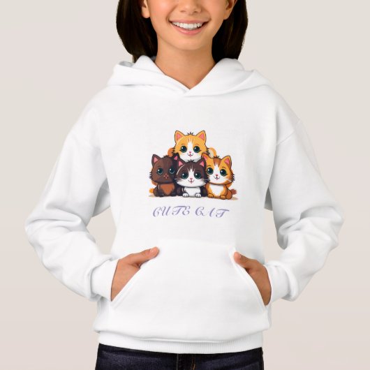 Cute Cat Sitting Happy Hoodie (Voorkant)