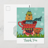 Cute Cat Sitting in Teacup Kerstmis Dank u Briefkaart (Voorkant / Achterkant)