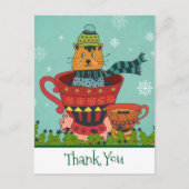 Cute Cat Sitting in Teacup Kerstmis Dank u Briefkaart (Voorkant)