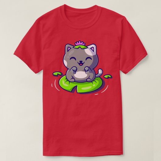 Cute Cat Sitting on Leaf Cartoon Vector Icon Illus T-shirt (Design voorkant)