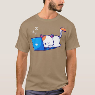 Cute Cat Slapen en werken op de laptop T-shirt