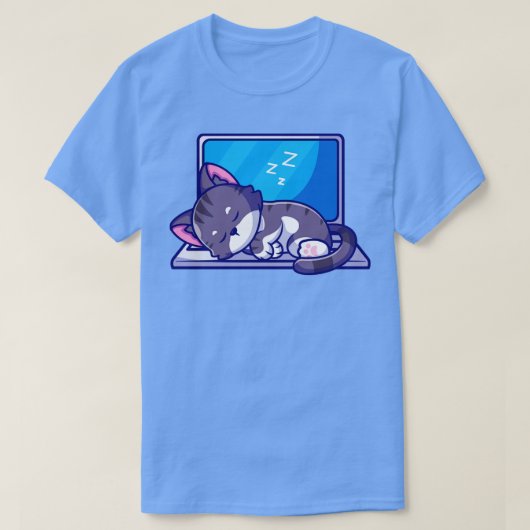 Cute Cat Slaping on Laptop Cartoon T-shirt (Design voorkant)