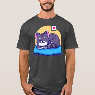 Cute Cat Slaping on Pillow Cartoon T-shirt