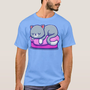 Cute Cat Slaping on the Pillow Cartoon T-shirt