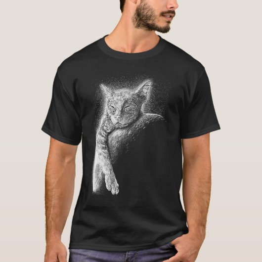 Cute Cat Sleeping On The Moon Full Moon Space Kitt T-shirt (Voorkant)