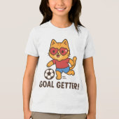 Cute Cat Soccer Player | Goal Getter Motivation Tri-Blend Shirt (Voorkant)