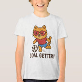 Cute Cat Soccer Player | Goal Getter Motivation Tri-Blend Shirt (Voorkant)
