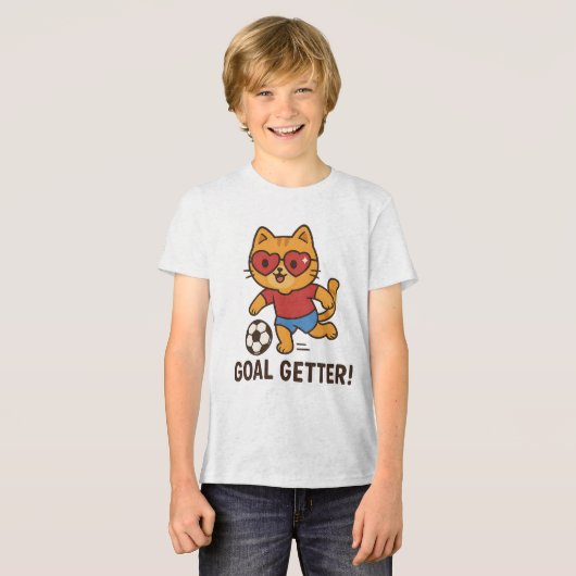 Cute Cat Soccer Player | Goal Getter Motivation Tri-Blend Shirt (Voorkant volledig)