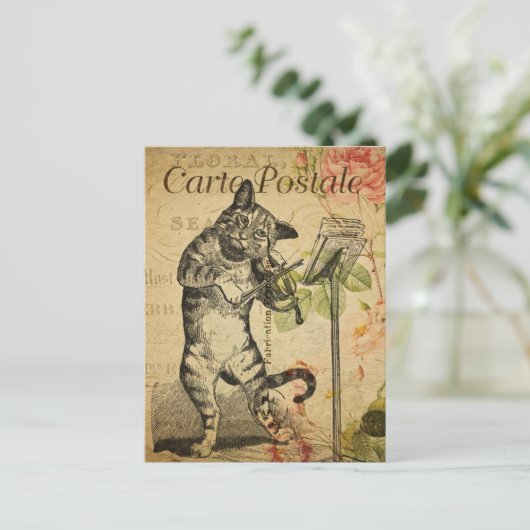  Cute Cat Spelling Fiddle Violin Frans Briefkaart (Staand voorkant)