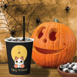 Cute Cat Spider Happy Halloween ID865 Papieren Bekers