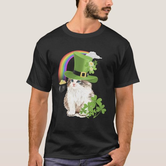 Cute Cat St Patricks Day Shamrock Rainbow Patty K T-shirt (Voorkant)