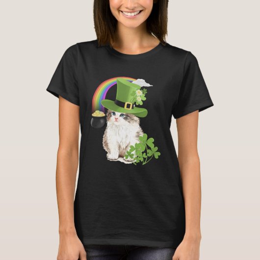 Cute Cat  St Patricks Day Shamrock Rainbow Patty K T-shirt (Voorkant)