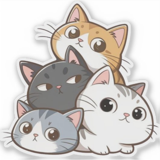 Cute Cat Stack – Adorable Kawaii Cat Sticker (Voorkant)