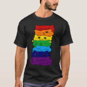 Cute Cat Stack Gay Rainbow Flag Pride LGBQ Support T-shirt (Voorkant)