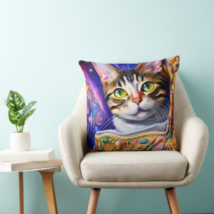 Cute Cat Starry Neon Achtergrond   Kat-ontwerp Kussen