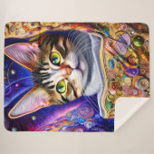 Cute Cat Starry Neon Achtergrond | Kat-ontwerp Sherpa Deken (Voorkant (horizontaal))