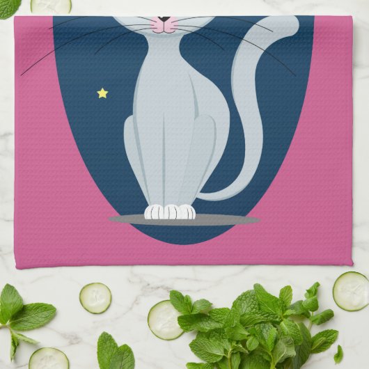 Cute Cat Starry sky Cartoon Roze Aangepaste kleur Theedoek (Gevouwen)