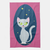 Cute Cat Starry sky Cartoon Roze Aangepaste kleur Theedoek (Verticaal)