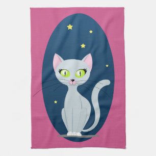 Cute Cat Starry sky Cartoon Roze Aangepaste kleur Theedoek