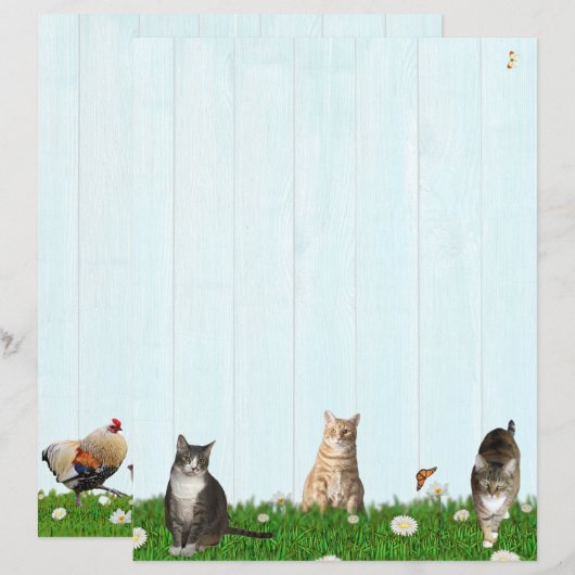 Cute Cat Stationery - Added chickens on Back (Voorkant / Achterkant)