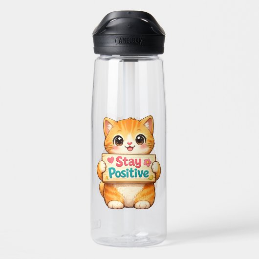 Cute Cat Stay Positive Artwork Waterfles (Achterkant)