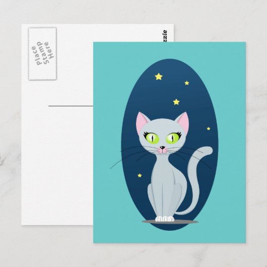 Cute Cat Sterrennacht sky Cartoon op aangepaste kl Briefkaart (Voorkant / Achterkant)