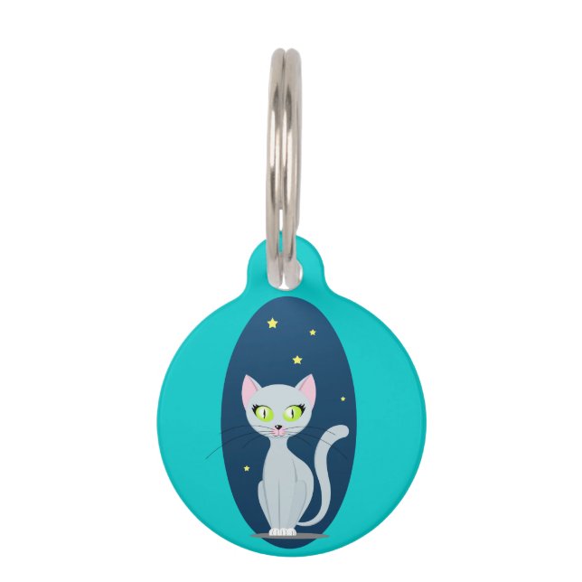 Cute Cat Sterrennacht sky Cartoon op aangepaste kl Huisdierpenning (Achterkant)