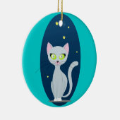 Cute Cat Sterrennacht sky Cartoon op aangepaste kl Keramisch Ornament (Rechts)