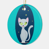 Cute Cat Sterrennacht sky Cartoon op aangepaste kl Keramisch Ornament (Links)