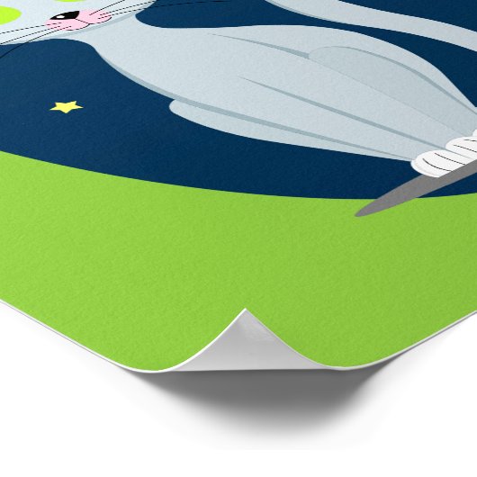 Cute Cat Sterrennacht sky Cartoon op aangepaste kl Poster (Hoek)