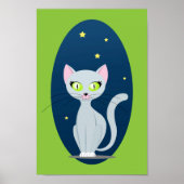 Cute Cat Sterrennacht sky Cartoon op aangepaste kl Poster (Voorkant)