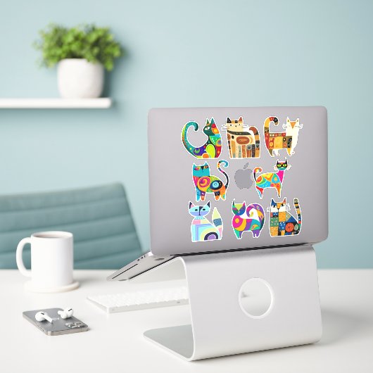 Cute Cat Stickers (Laptop op bureau)
