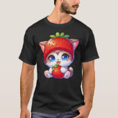 Cute Cat Strawberry Fruit Quirky Hat T-shirt (Voorkant)