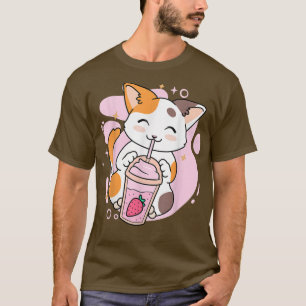 Cute Cat Strawberry Milkshake Anime Kawaii Neko Gi T-shirt