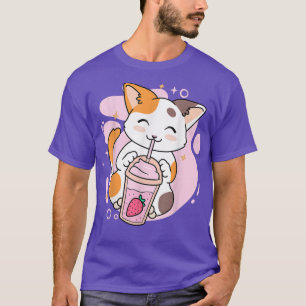 Cute Cat Strawberry Milkshake Anime Kawaii Neko Gi T-shirt