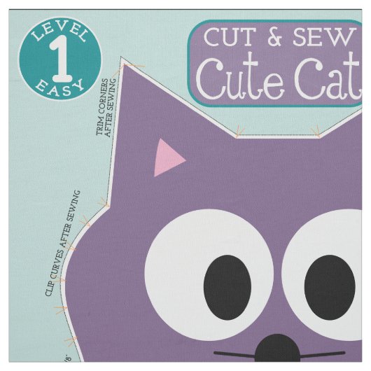 Cute Cat Stuffed Animal Sewing Pattern Aangepaste Stof (Swatch)