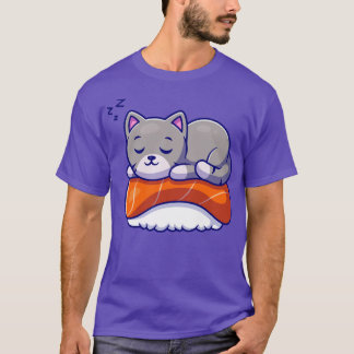 Cute Cat Sushi Salmon Cartoon T-shirt