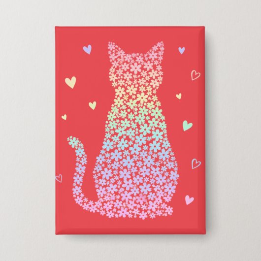  cute cat sweet rainbow hearts pastel gradient button (Voorkant)