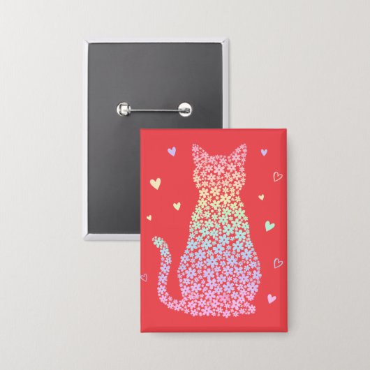  cute cat sweet rainbow hearts pastel gradient button (Voorkant / Achterkant)