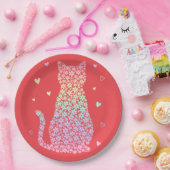  cute cat sweet rainbow hearts pastel gradient papieren bordje (Feest)