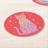 cute cat sweet rainbow hearts pastel gradient ronde kartonnen onderzetter (Gebogen)