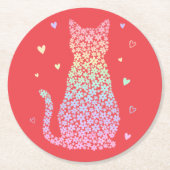 cute cat sweet rainbow hearts pastel gradient ronde kartonnen onderzetter (Voorkant)