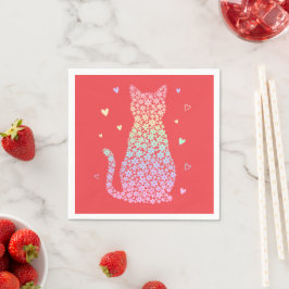  cute cat sweet rainbow hearts pastel gradient servet