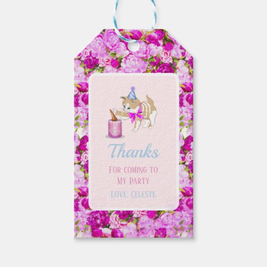 Cute Cat Swipting bij Cake met pinda's en glitter Cadeaulabel (Voorkant)