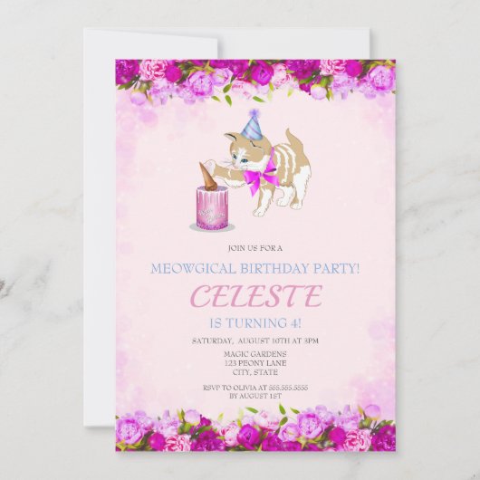 Cute Cat Swipting bij Cake met pinda's en glitter Kaart (Voorkant)