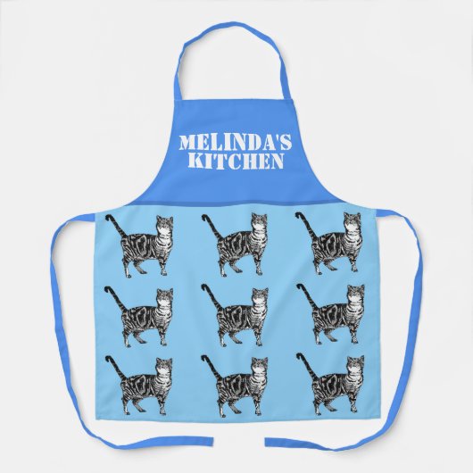 Cute Cat Tabby Pattern Blue Cats Womans Kitchen Schort (Voorkant)