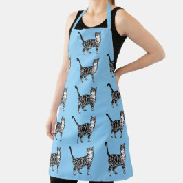 Cute Cat Tabby Pattern Blue Cats Womans Kitchen Schort