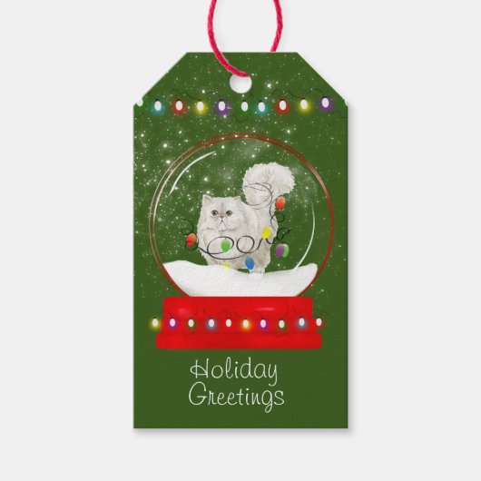 Cute Cat Tangled-Labels met kerstlampjes Cadeaulabel (Voorkant)