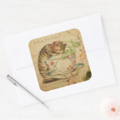 Cute  Cat Tea Cup Floral Collage Vierkante Sticker (Envelop)