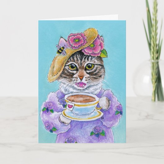 Cute Cat Tea Flowers Bee Love Card Feestdagen Kaart (Voorkant)